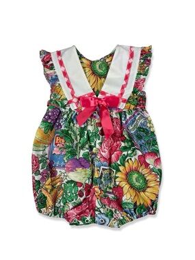 Rare Editions Vintage Floral Gardening Seeds Sailor Collar Romper